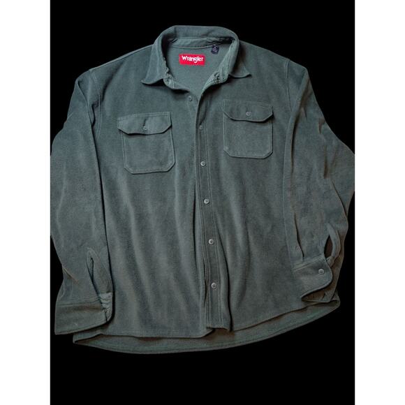 Wrangler Mens XL Vintage Long Sleeve Zip-Up Fleece Button Up Flannel Shirt Green - Picture 1 of 5